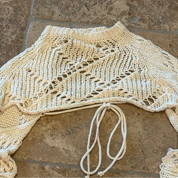 X.Y.Z Cream Lace Front Open Knit Cropped Sweater Festival Coachella- One Size - Picture 5 of 7